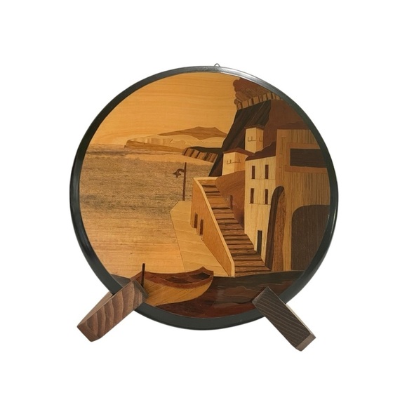 Notturno Intarsio Inlaid Wood
Art Seaside Town Sorrento
Italy Plaque 7.5” Round - Picture 4 of 12
